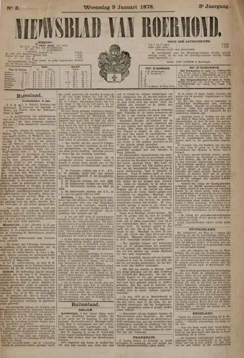 Pagina uit het Nieuwsblad van Roermond (1878)
