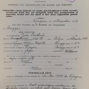 Algemeen Rijksarchief, DG Oorlogsslachtoffers, Dossiers van burgerlijke Oorlogsslachtoffers 14-18: dossier Julius Renatus Goethals (1919-1922), nr. 166525. 