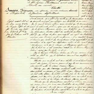Het echtscheidingsvonnis van Marie-Catherine Hayen en François Smeers, uitgesproken door de burgerlijke rechtbank te Hasselt op 28 mei 1913. De echtscheiding werd door mevrouw Hayen verzocht op grond van het feit dat zij door haar echtgenoot Smeers werd mishandeld. De heer Smeers is niet op de zitting verschenen.
