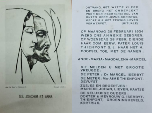 Foto van een ouder geboortekaartje met duidelijk religieuze toon.
