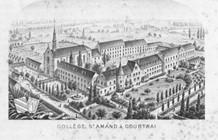 Tekening van de school in Kortrijk; gezien vanuit de lucht.